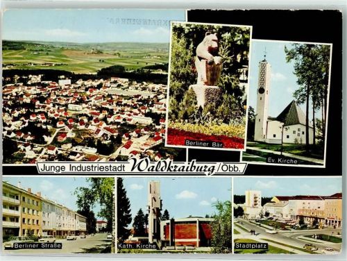 Waldkraiburg Berliner Bär Stadtplatz Auto Kath. Kirche Ev. Kirche