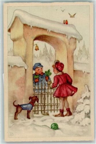 Kinderpoesie Tannenzweig verschenken, Hund AK