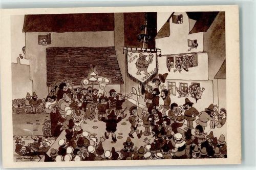 1933 sign. Jean Dratz Picturesque Belgium Comic - Upon the old bridge AK