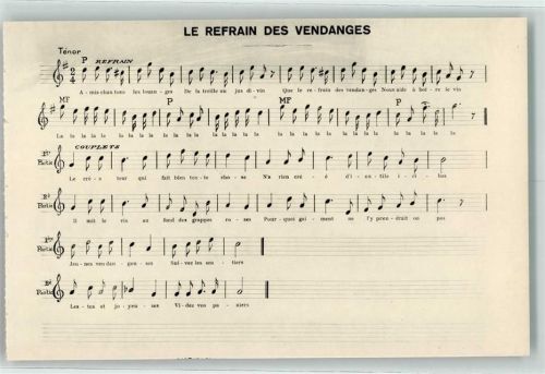 Wein Lieder -Le Refrain des Vendanges + Text Rückseite