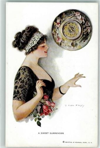 Nr. 168 sign. Earl Christy - A sweet Surrender - Frau Wanduhr AK Reinthal u. Newman Künstlerkarte