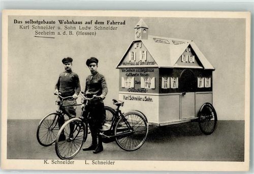 W6104 Seeheim-Jugenheim Selbstgebautes Wohnhaus auf dem Fahrrad durch Deutschland AK Rekord