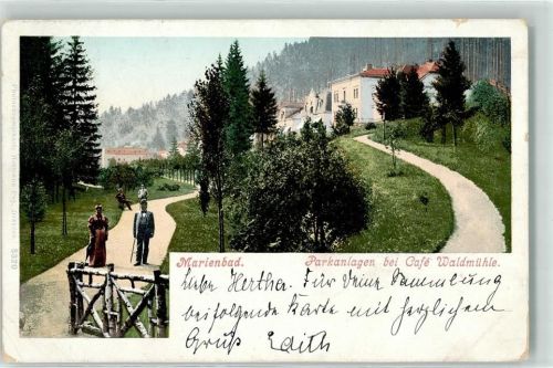 Marianske Lazne 1900 Parkanlage Gasthaus Cafe Waldmühle