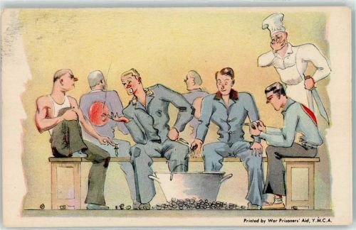 WK II Deutsche Soldaten in Canada in Kriegsgefangenschaft Printed by War Prisoners Aid. Y.M.C.A. Comic Karten Kriegsgefangenkarte