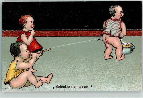 Scheibenschiessen Baby Toilette AK Nachttopf Künstlerkarte