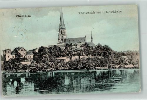 Chemnitz 1908 Schloßkirche Schloßteich Schwäne