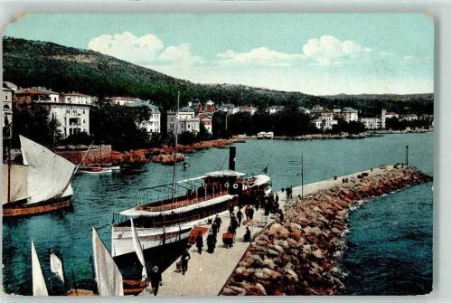 Opatija 1916 Hafen u. Landungsspitze Dampfer Segelboot