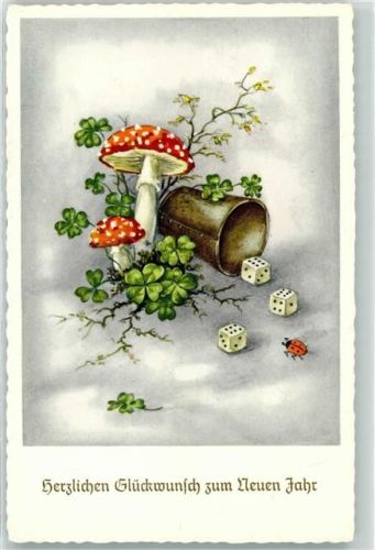 Neujahr Glückwunsch Würfeln Marienkäfer Glücksklee