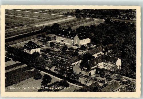 77963 W7635 Nonnenweier , Oberrhein - Landpost Nonnenweiher Diakonissen-Mutterhaus Fliegeraufnahme