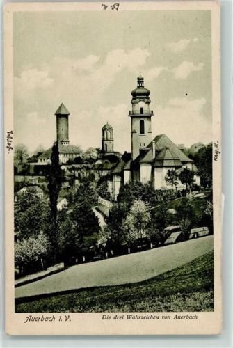 Auerbach Schloss Schlossturm Kirche St.Laurentius Kirche Zum heiligen Kreuz
