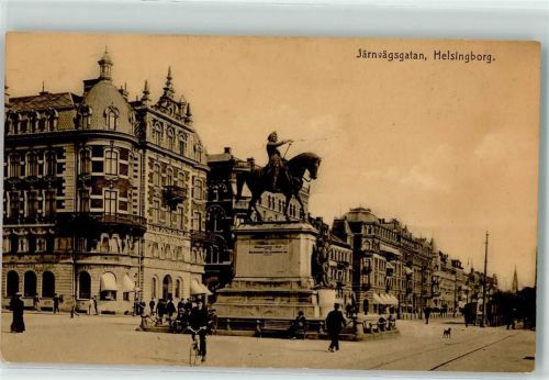 Helsingborg 1914 Skandinavien Statue von Magnus Stenbock Rathaus Järnvägsgatan Fahrrad