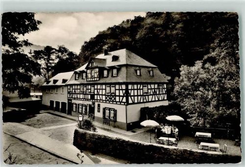 Braubach Gasthaus-Pension zum Felsenkeller Emailleschild Gartenterrasse