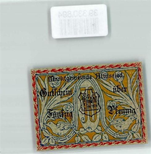 Altusried Notgeld 50 Pfennig Vögel Turm Schwein