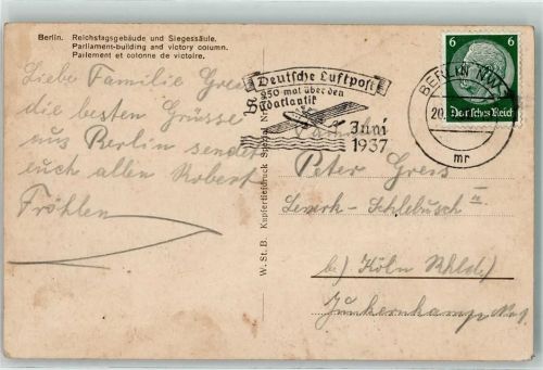 Deutsche Luftpost 250 mal über den Südatlantik Juni 1937