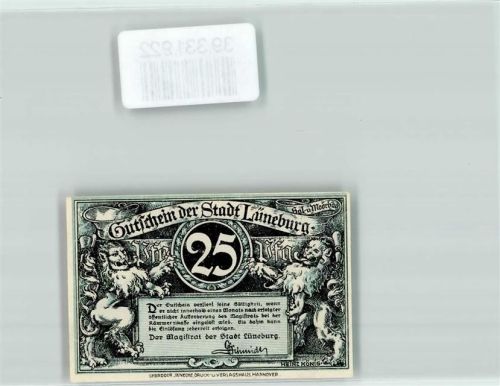 Lüneburg Notgeld 25 Pfennig Schütting Süftmeisterbrunnen