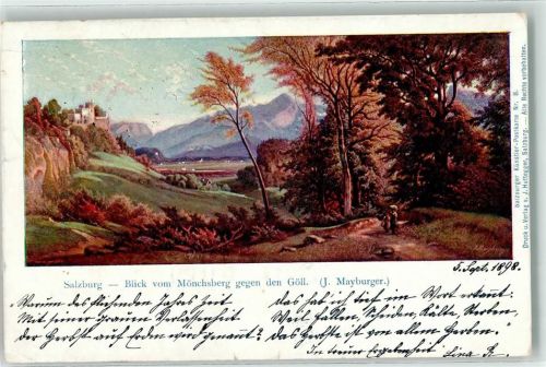 Salzburg 1898 Blick vom Mönchsberg gegen den Göll sign. J. Mayburger