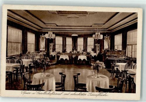 04680 O7241 Colditz - Speisesaal Gesellschaftssaal mit erleuchteter Tanzfläche Klavier Hotel Sommerfrische Waldschänke