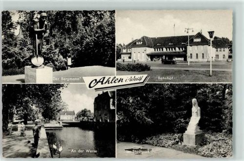 59227 W4730 Ahlen , Westf - der Bergmann Bahnhof Oldtimer an der Werse Schwan im Stadtpark