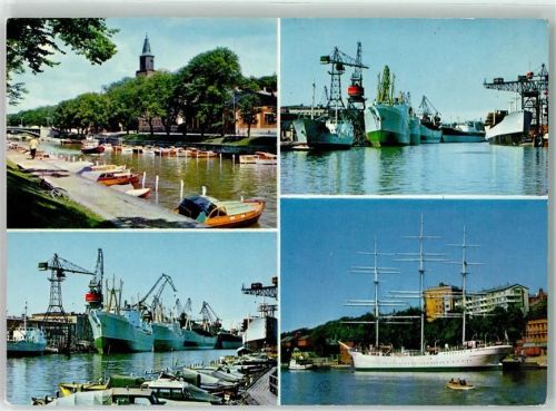 Turku Abo - Hafen Frachtschiff Verladekran Segelschiff Motorboot
