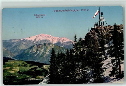 Sonnwendstein Schneeberg 2075 m Sonnwendsteingipfel 1523 m Fahne Rot Weiß Schnee