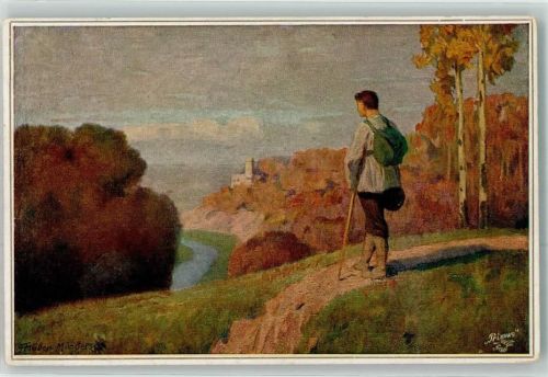 1918 Der Wanderer sign.Müller-Münster Kunst Kenner Karte Nr.5066 Primus