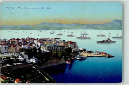 Corfu Kerkyra - Blick auf den Hafen Kriegsschiff