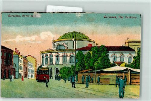 Warschau 1917 Bank Platz Straßenbahn