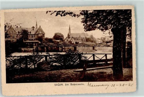Sagan Zagan Foto AK Am Bobenwehr Kirche Bank Baum