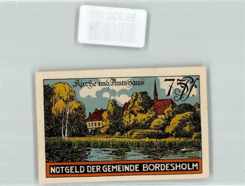 Bordesholm 1921 Notgeld 75 Pfennig Kirche und Amtshaus Gemeinde Bordesholm