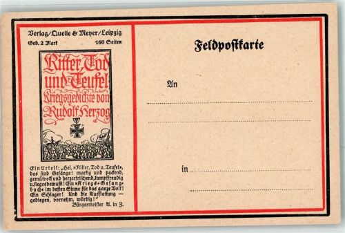 Werbung Buch Ritter Tod und Teufen von Rudolf Herzog Feldpostkarte