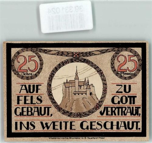 Lauenstein Notgeld 25 Pfennig Wappen Pferd Kirche