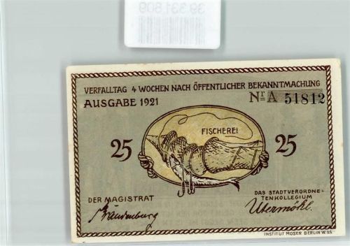 Plön Notgeld Gutschein 25 Pfennig Gänse Aal Forelle Fischerei