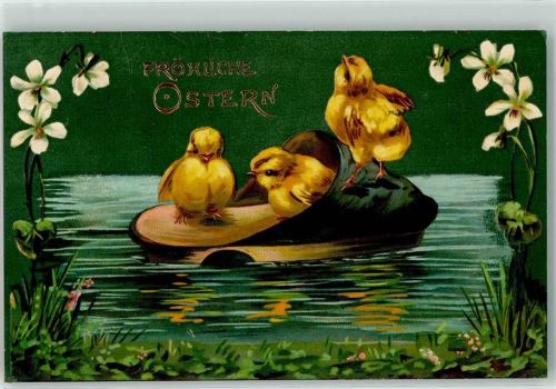 1909 Schwimmender Schuh mit Küken AK