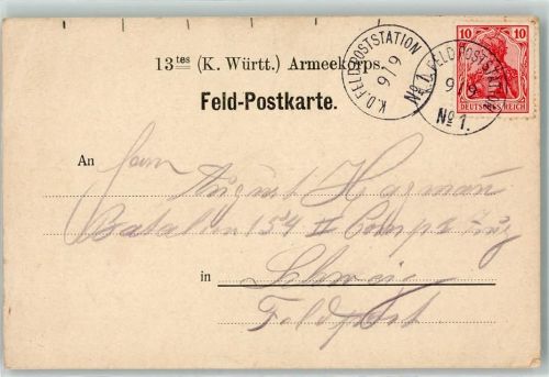 13. K. Württ. Armeekorps K. D. Feldpoststation 918 Nr 1