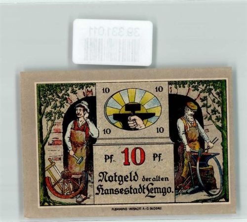 Lemgo Notgeld 10 Pfennig Arbeiter Schmied