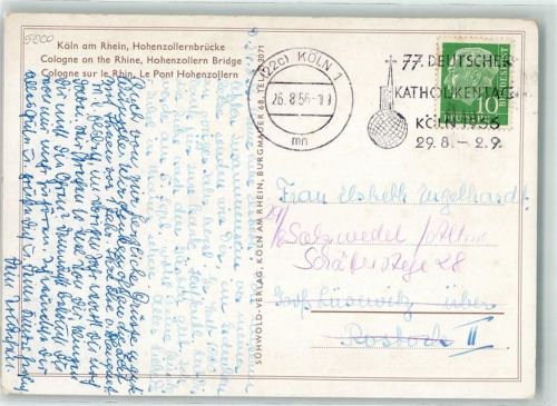 Köln Stadt Werbestempel 77. Deutscher Katholikentag 1956