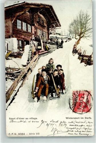 1909 Wintersport im Dorfe Kinder