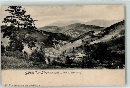 Obsteig 1908 Göstritztal mit Ruine Klamm u. Schneeberg