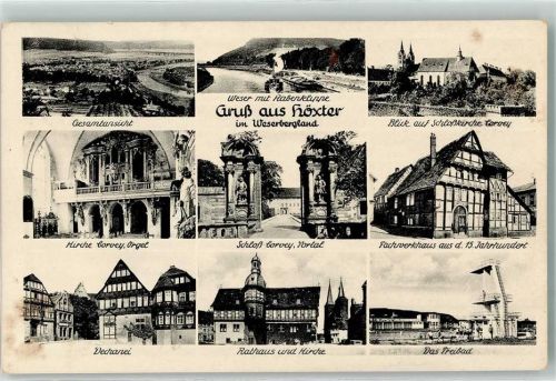 Höxter Weser m. Rabenklippe Schlosskirche Corvey Orgel Portal Dechanei Rathaus Kirche Freibad