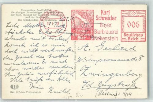 Falkenstein Werbung Karl Schreider Bayer. Bierbrauerei Feengrotte Märchendom Saalfeld