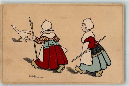 Hollandkinder Holzschuhe Gans Künstlerkarte