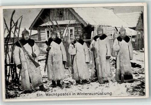 1916 Ein Wachtposten in Winterausrüstung Gewehre Pickelhaube Soldaten Feldpost WK I Soldatenbriefstempel II. Sächs. Nr 357 7. Komp. K. D. feldpostexped. der 58. Infanterie Div.