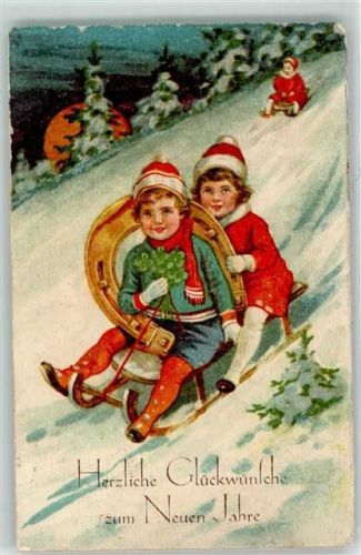 1926 Neujahr Schlitten Kinder AK