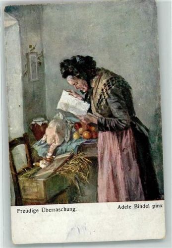 Freudige Überraschung Frau Gans sign. Adele Bindel Nr.2811 Wiener Kunst Künstlerkarte