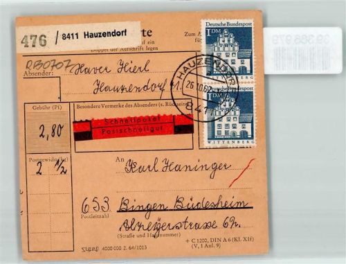 Hauzendorf Paketkarte Schnellpaket Postschnellgut