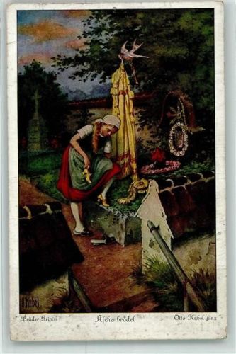Gebrüder Grimm Kleid Schuhe sign.Otto Kubel Künstlerkarte Uvachrom Serie 154 Nr.3876