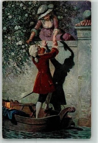 sign.M.A.Lerisch Ruderboot Heimliche Begegnung EMM Nr.415 Münchner Kunst Künstlerkarte