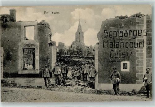 Montfaucon-d'Argonne Kirche Soldaten Uniform Trümmer Krieg Septsarges Malancourt Coisy Nantillois Feldpost K. B. VI. Infant. Division