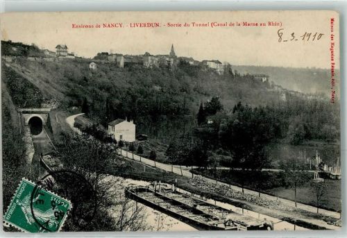 Liverdun 1910 Environs de Nancy Sortie du Tunnel Canal de la Marne au Rhin Binnenschiff