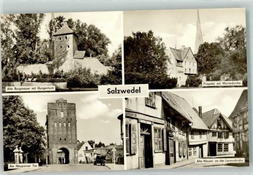 Salzwedel Alte Burgmauern mit Hungerturm Am Neuperver Tor Propstei mit Marienkirche u. Lorenzkirche
